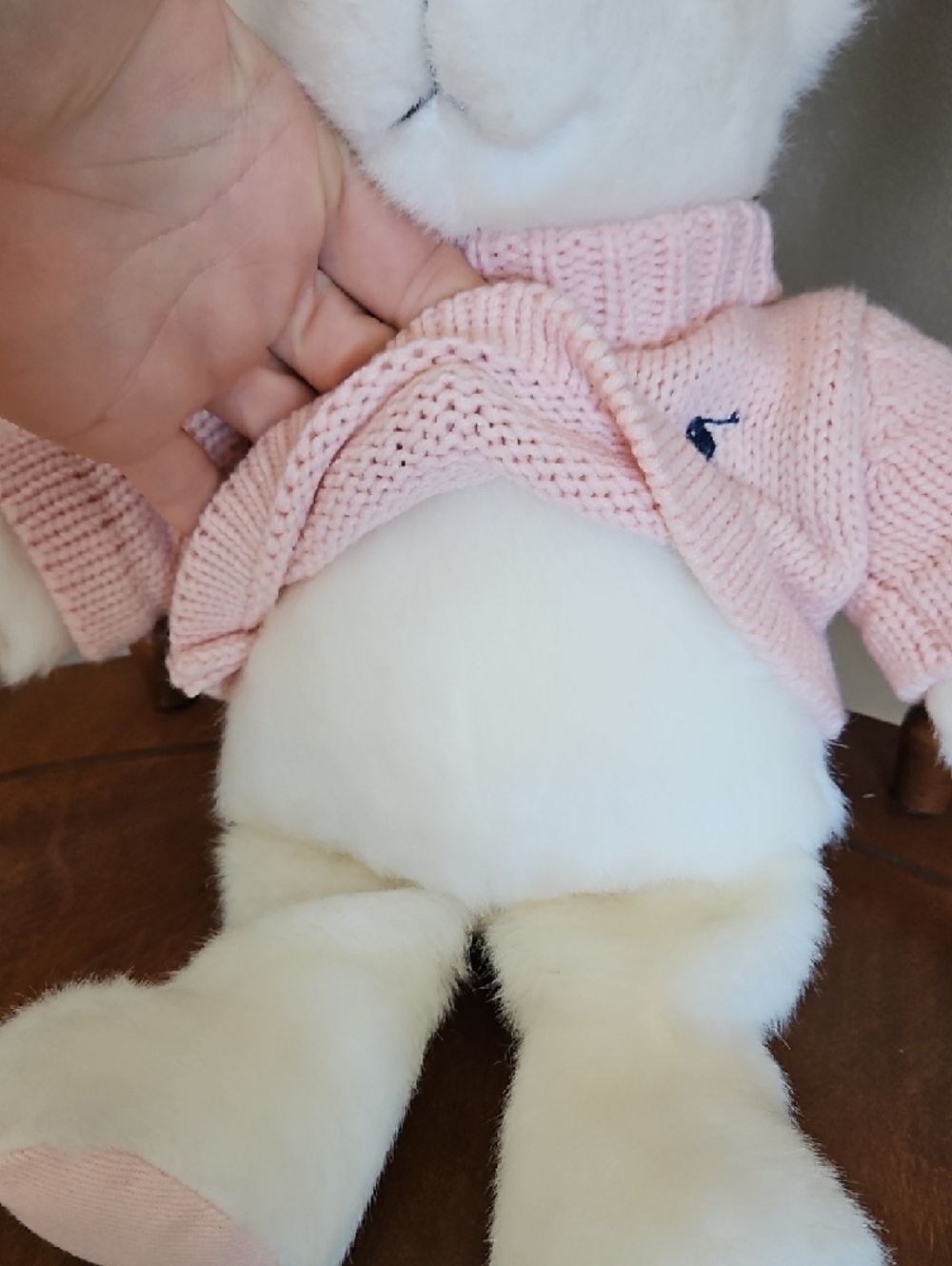 Ralph Lauren Romance White Plush Bear in Pink Knit Sweater - Picture 4 of 12
